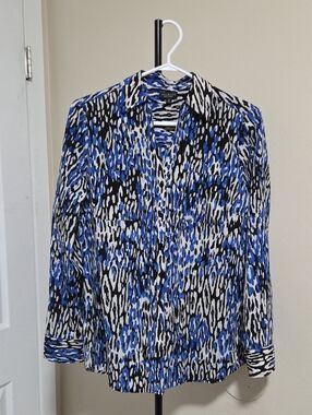 Talbots Blue, Black & White Abstract Print Button-Front Shirt